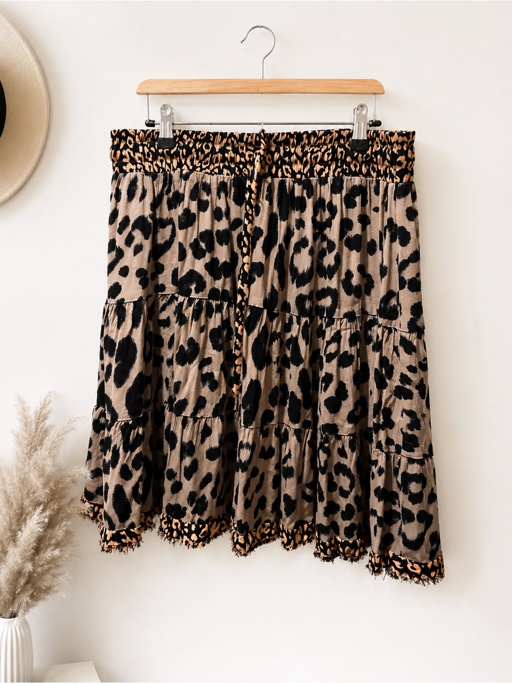 Umgee Taupe and Black Leopard Tiered Mini Skirt